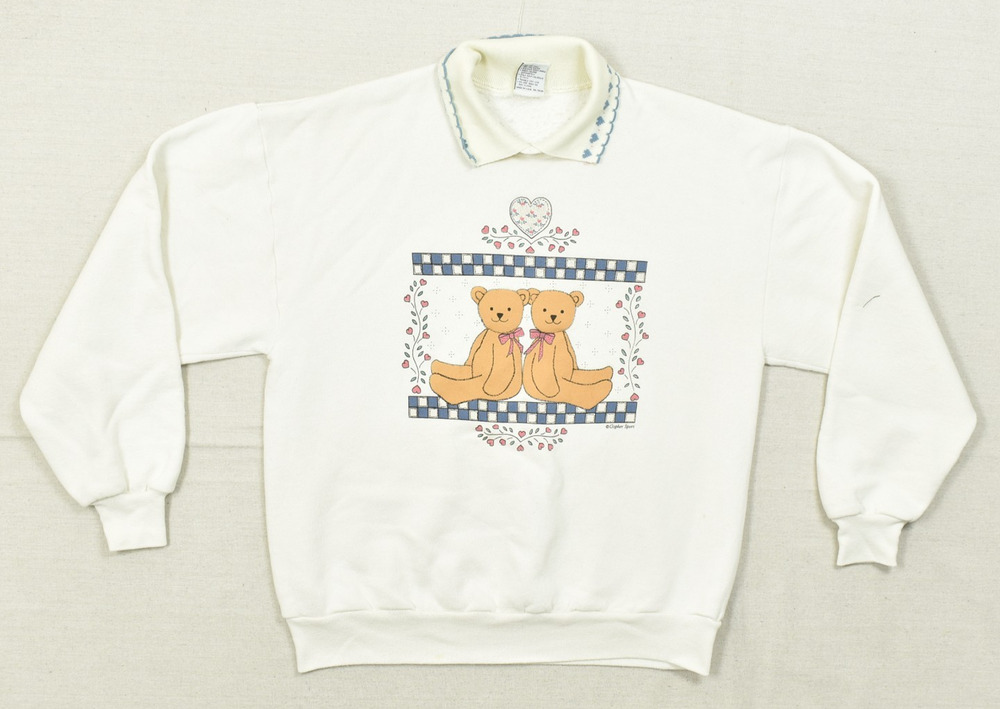 Gopher Sport Vintage 90s Teddy Bear Graphic Collared Sweatshirt White Size L